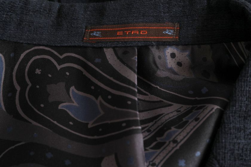 ETRO Mens Wonderful Darkest Navy Linen+Cotton Blend Paisley Jacket 