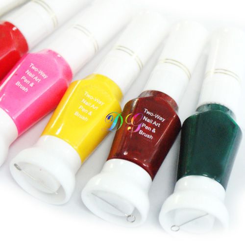 24 Color 2 Way False Nail Art Pen Brush Polish Varnish  