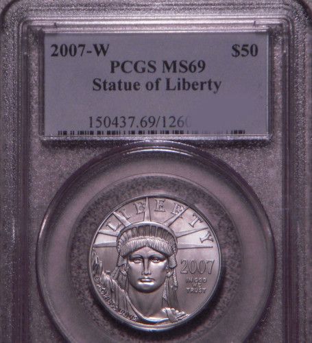 2007 W PCGS MS69 $50 Platinum Statue of Liberty boxcoa  