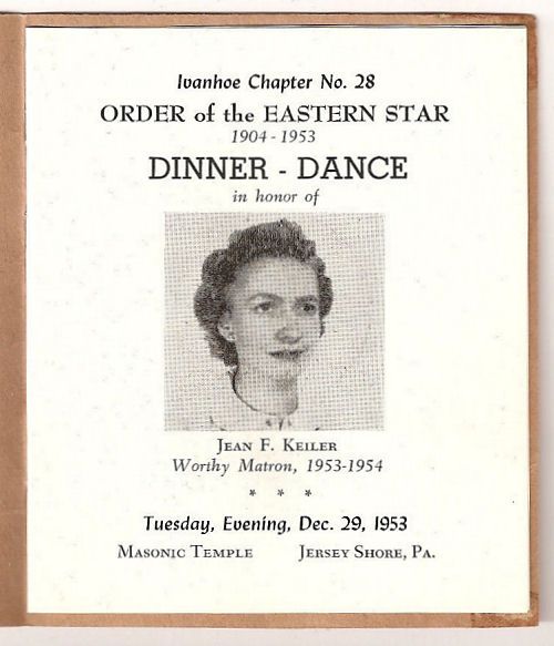 1953 Program Eastern Star Dinner Dance Jersey Shore PA  