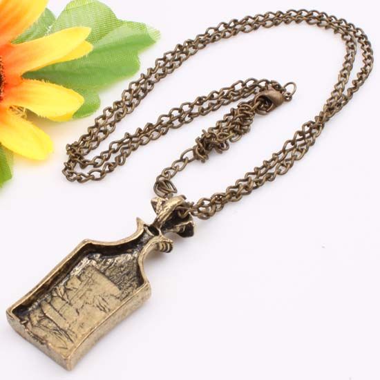 Pretty Vintage Retro Wine Bottle Carved Cross Pendant Long Necklace 25 