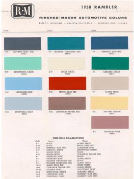 1958 AMC RAMBLER COLOR SAMPLE CHIPS CARD OEM COLORS  