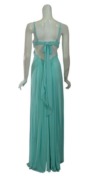 MARY L. COUTURE Angelic Rhinestone Aqua Fine Knit Evening Gown Dress 