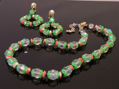   VENDOME Aurora Borealis Crystals Neon Beads Necklace & Earrings SET