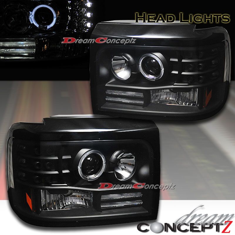 92 96 FORD BRONCO F150 HALO PROJECTOR HEADLIGHTS BLACK  