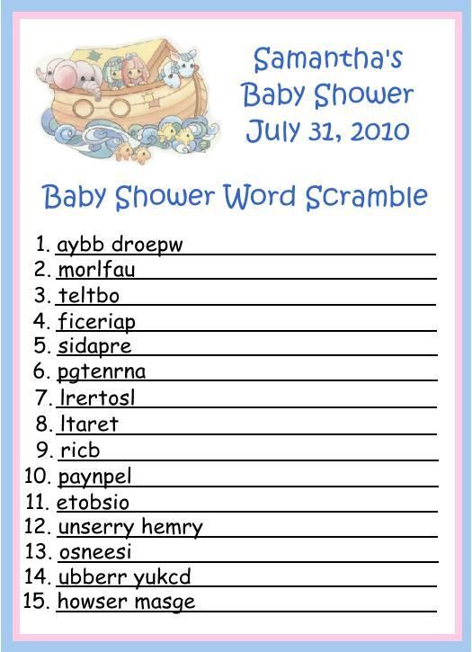 Noahs Ark Word Scramble Baby Shower Games  
