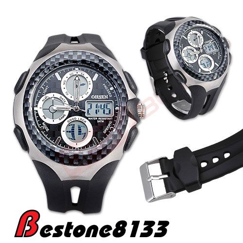   Black Alarm Chronograph Sport Digital Analog Watch & Backlight  