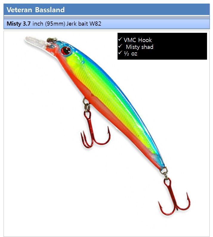 Veteran Misty Bass fishing lure Jerk bait 1/2oz NO W82  