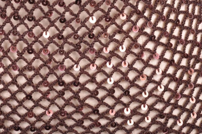 BCBG MAX AZRIA Merino Wool Brown Sequin Mesh Knit Top S  