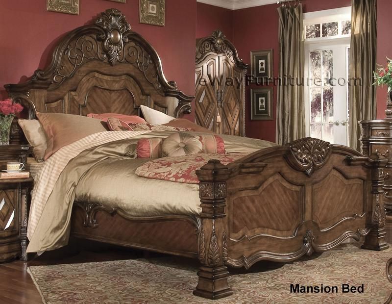 English Mansion Bed King Master Bedroom Furniture Set  