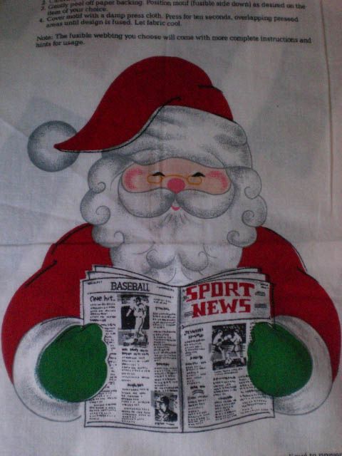 SPORTY SANTA CLAUS SHORTS Fabric Craft Panel  Christmas  