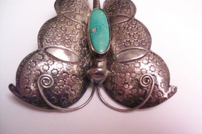   Sterling Silver and Turquoise Butterfly Pin Brooch LARGE  