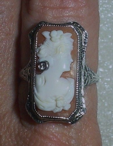 14K ANTIQUE EDWARDIAN FILIGREE CAMEO RING   LB1674  