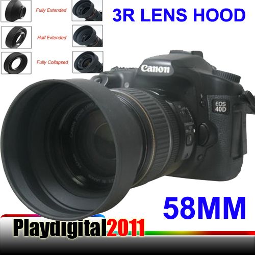 58mm 3 Stage Rubber Lens Hood f Canon Rebel T2i T1i  