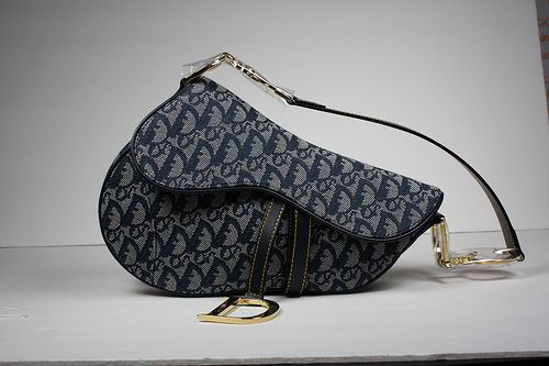 CHRISTIAN DIOR Blue Logo Canvas Saddle Handbag