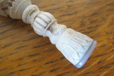 ANTIQUE CHINESE CANTON CARVED OX BONE DRAGON WAX SEAL  