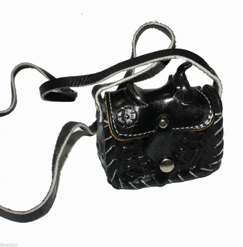 BLACK GENUINE LEATHER WESTERN SADDLE COIN CHANGE PURSE SHOULDER BAG 