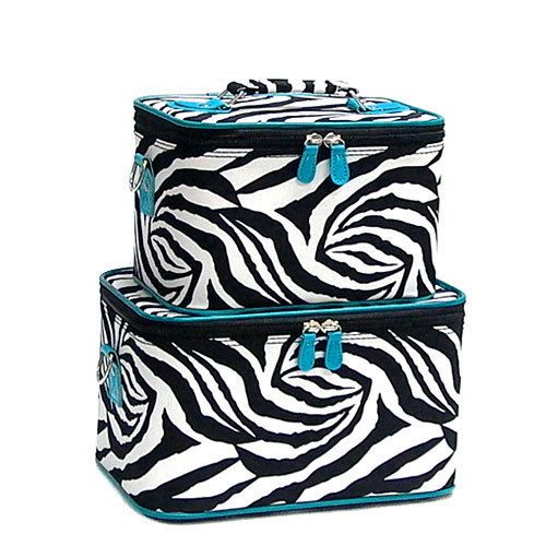 BLUE ZEBRA SET 2 Cosmetic Case Luggage Tote makeup bag  