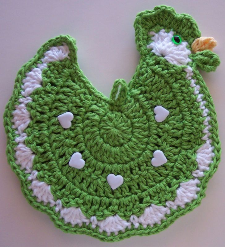 Crocheted Chicken Potholder Made From Cotton Yarn  