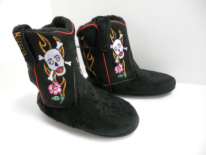   Montana Silversmiths Cowboy Kickers Black Skull Flower Flame Slippers