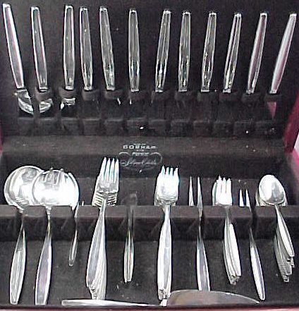 Georg JENSEN Sterling Silver CYPRESS SET/12 + 9 SERVERS  