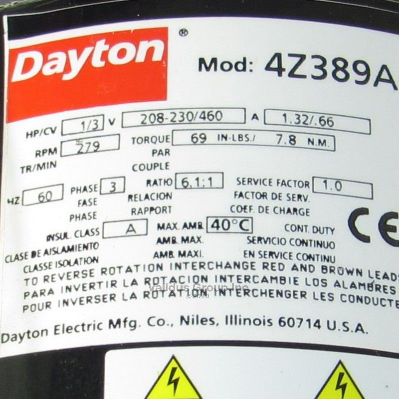 DAYTON GEARMOTOR AC 4Z389 A 1/3 HP RATIO 6.1 TO 1◢◤  