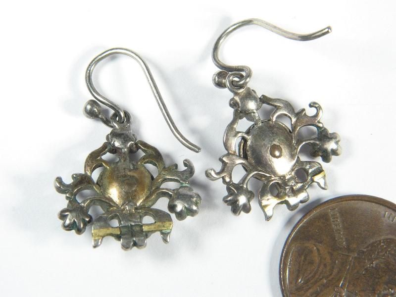 ANTIQUE SPANISH SILVER DIAMOND DROP EARRINGS c1780  