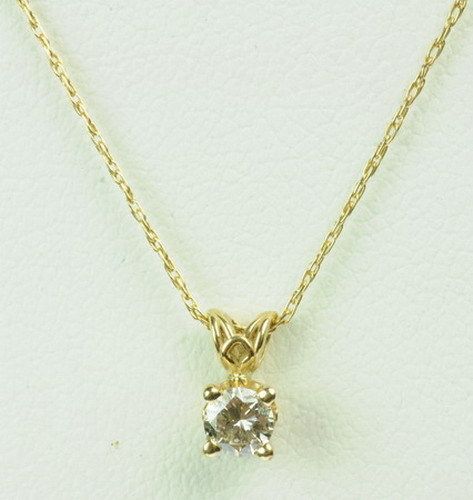   14K YELLOW GOLD DIAMOND SOLITAIRE PENDANT ESTATE NECKLACE J213101