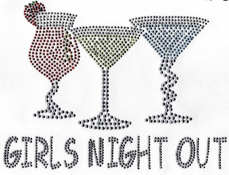 Ladies TShirt  GIRLS NIGHT OUT w/3 Rhinestone Drinks  