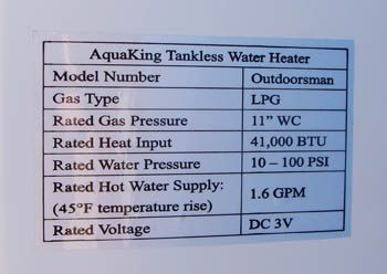   Tankless Water Heater AquaKing RV Camp 6L Propane LPG 1.6GPM  