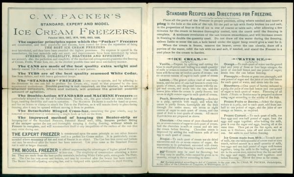 Illus Brochure /Price List, Packers Ice Cream Freezers, c1900  