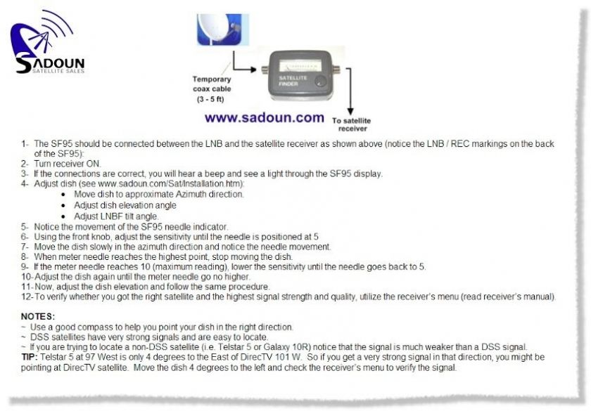 SF95LK Satellite Signal Meter Kit DirecTV Dish FTA  