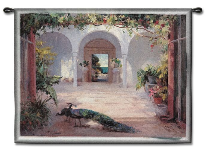 FLORAL GARDEN ARCH PEACOCKS ART TAPESTRY WALL HANGING  