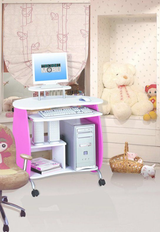   mobili wood computer workstation in pink and white perfect for girls