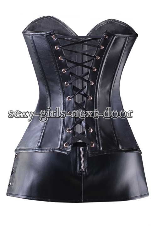 Black Faux Leather CORSET & Dress BustierGothic 5XL A059_black