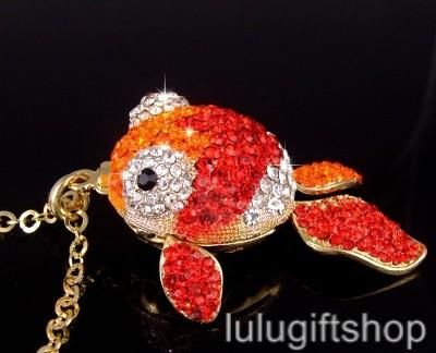 LOVELY BIG GOLDFISH GOLD FISH NECKLACE AUSTRIAN CRYSTAL  