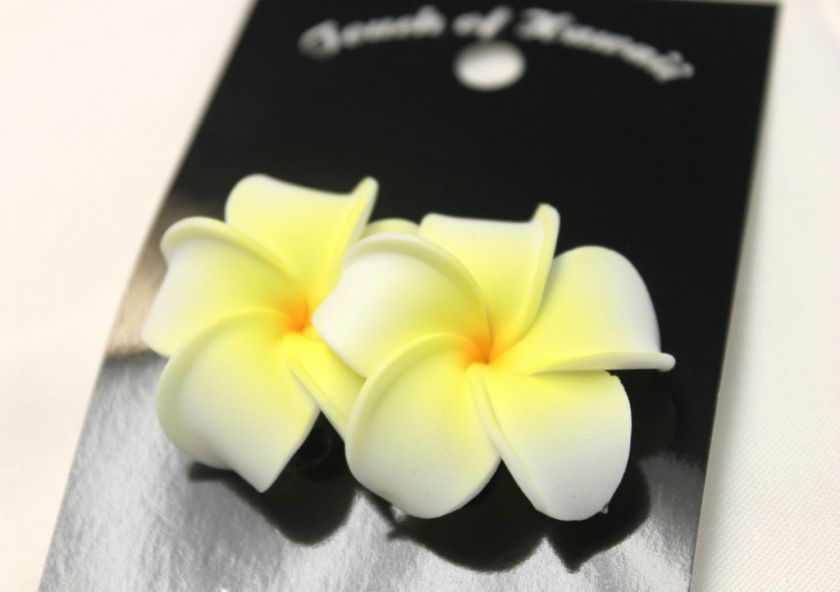 Hawaii Bridal Wedding Party Flower Hair Clip White & Yellow Plumeria 