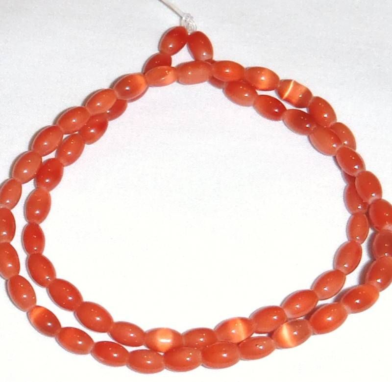 Orange Cats Eye 8x4mm Oval Rice Glass Beads 16 G457f  