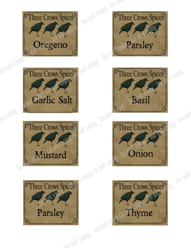 Primitive Farmhouse Pantry Spice Labels Set #1  