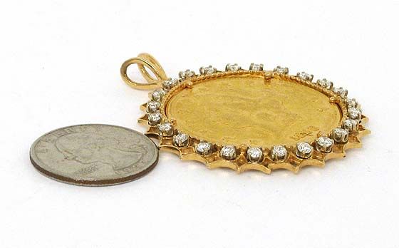 14K GOLD & DIAMONDS 1888 LIBERTY HEAD GOLD COIN PENDANT  