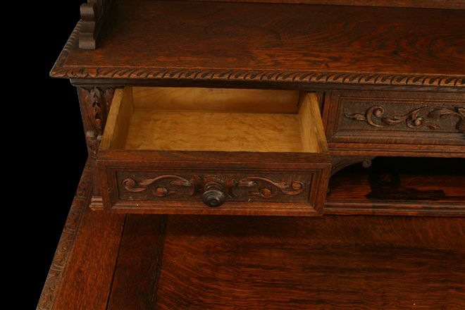 ANTIQUE FRENCH RENAISSANCE HUNTING DESK CARVED LIONS  