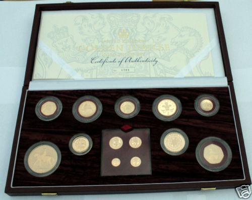 2002 ROYAL MINT GOLDEN JUBILEE GOLD PROOF 13 COIN SET  