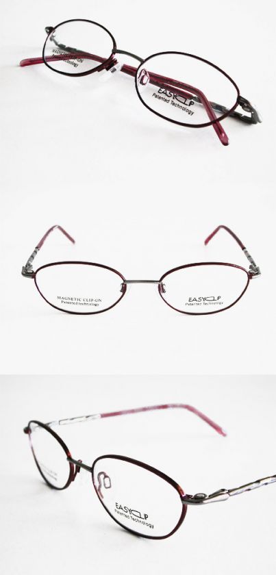 Easyclip QUEST 447 Eyeglasses Gunmetal Red Frame Nice*  