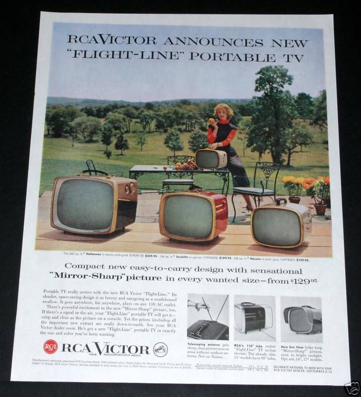 1957 OLD MAGAZINE PRINT AD, RCA VICTOR, FLIGHT LINE PORTABLE TV 