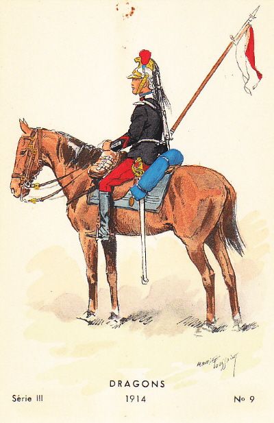 1914 DRAGONS   FRENCH ARMY CAVALRY UNIFORM ART CARD  