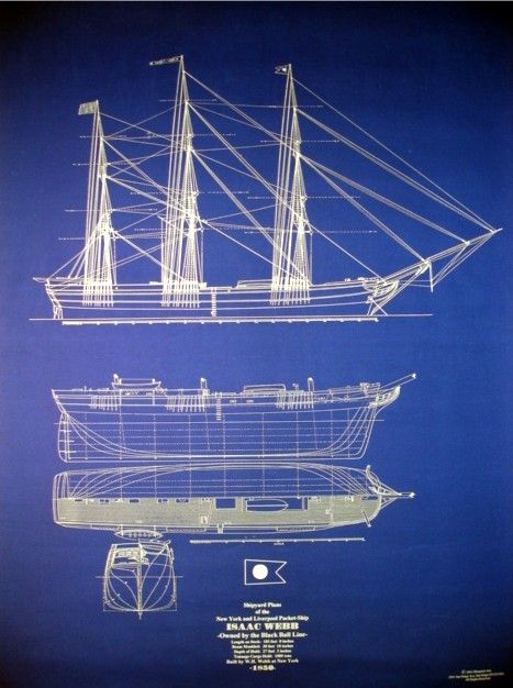 Vintage Sailing Ship Isaac Webb 1850 Blueprint Plan Drawings 24x34 