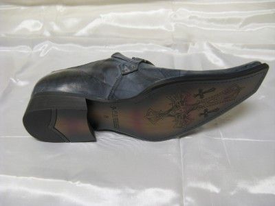 Fiesso New Blue Leather Ornament Pointed Shoes FI 8094  