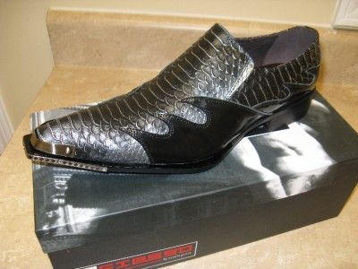 Fiesso New Black Leather Shoes Croco Print Metal Tip FI 6483  