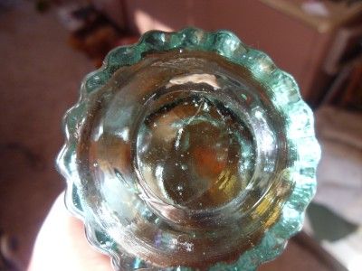 Vintage CARNIVAL GLASS Vase Split Edge Aqua Base Seed Bubbles 8.75 