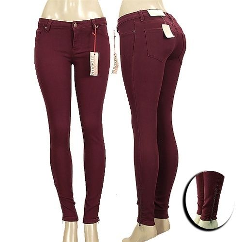   Skinny Jeans Jeggings with Side Zippers Burgundy Size 24 30 Free Ship